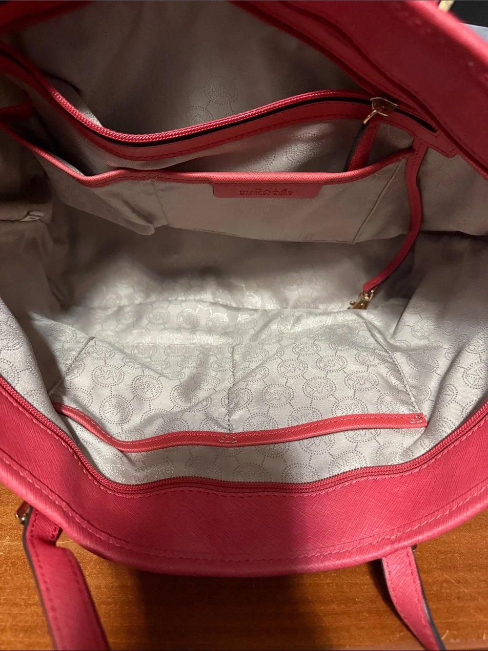 Michael Kors Coral Pink Saffiano Leather Tote with MK Charm